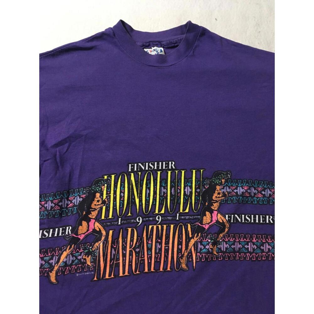 Vintage Honolulu Marathon Large Running Event Tee 1991 90s purple single stitch - Picture 2 of 11